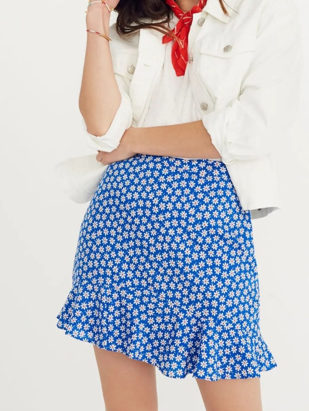 Madewell Ruffle-Edge Skirt in Mini Daisy Print Size 00 EUC